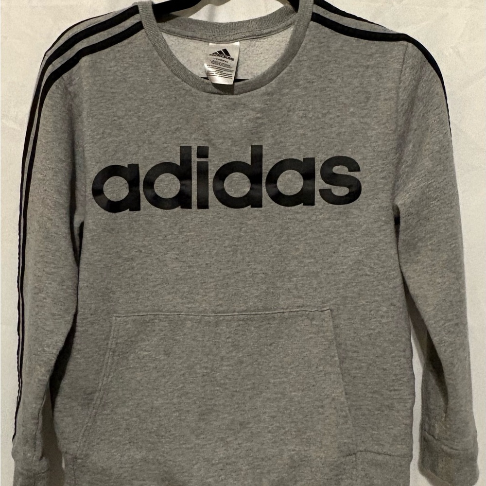 adidas Gray Sweatshirt with Black Logo & Stripes